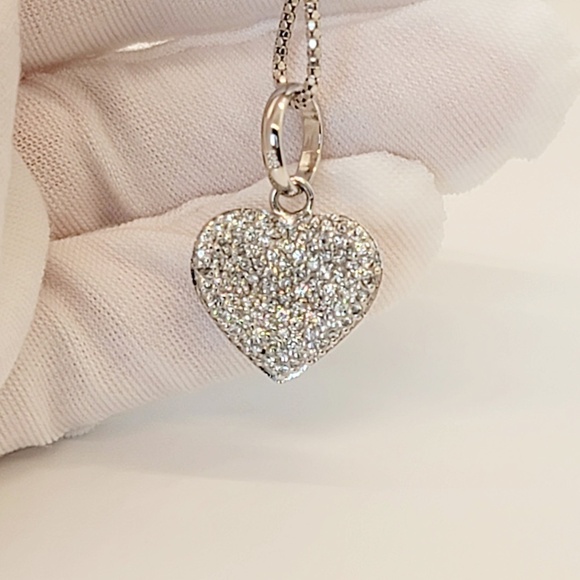 NWOT 925 Sterling Silver Cubic Zirconia Heart Pendant Necklace - Picture 2 of 6